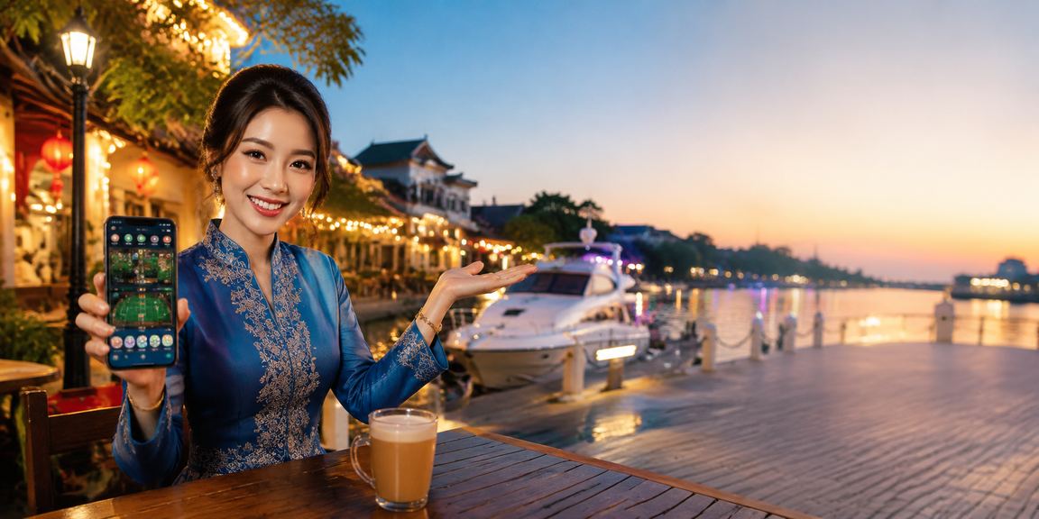 Pemain berbaju kurung menggunakan kasino mudah alih di Melaka untuk baccarat
